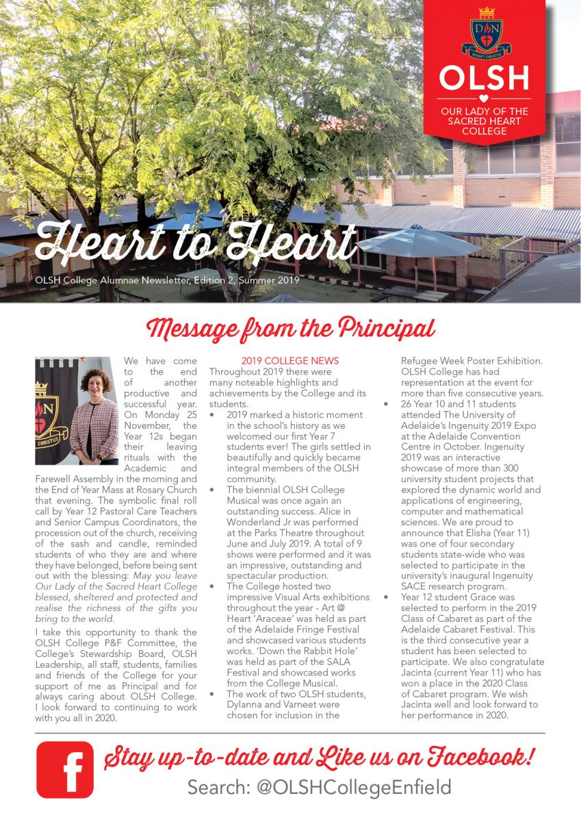 Heart to Heart OLSH College Newsletter edition 2 cover
